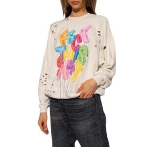 NWOT R13 FTS Sweatshirt XS Oversized Ecru/White Colorful-Graphic Distressed